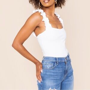 Francesca’s Blue Rain ruffle body suit Size Large